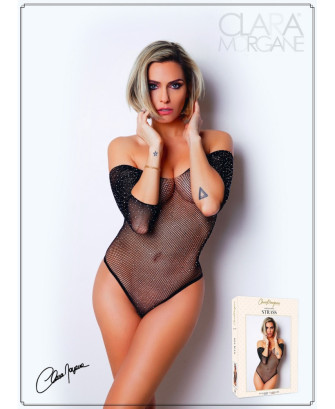 Body noir avec manches 3/4 - Le Numéro 2 - Collection Strass 